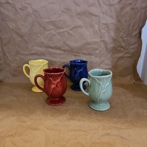 Vintage Metlox Lotus Coffee Mugs Set Of 4 Different Colors
